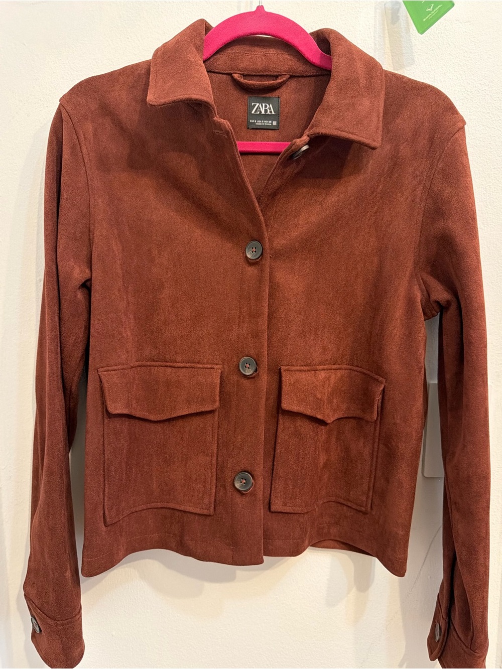 Zara Burnt Orange Suede-Look Button Jacket - like new